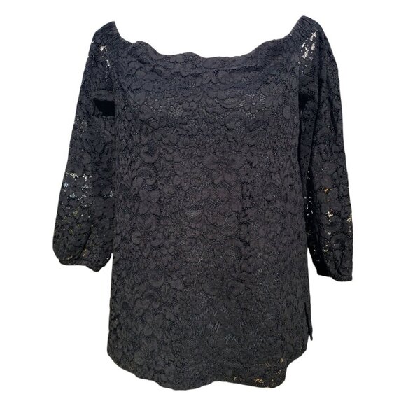 Ann Taylor Tops - Ann Taylor Womens 3/4 Length Sleeve Black Lace Blouse Medium